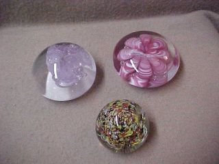 Egg Shaped,  Violet Bubble Blob,  Joe St.  Clair Pink Flower Paperweights