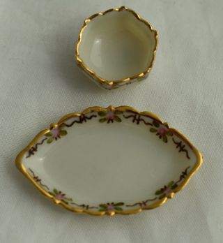Dollhouse Miniature Porcelain China Platter Bowl Handpainted Artisan Jo Parker