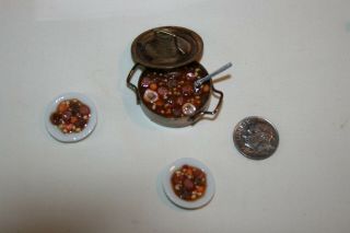 Miniature Dollhouse Igma Artist Kiva Atkinson Weenies & Beans In Copper Pan W