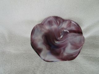 Vintage Imperial Glass Purple White Swirl Slag Glass Compote Pedestal Ruffle Rim 2