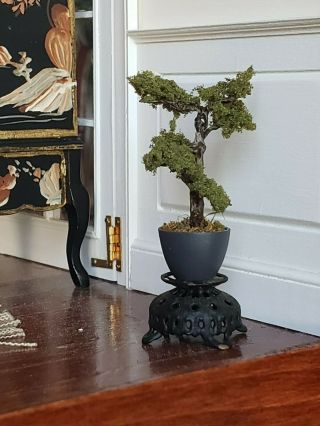 Dollhouse Miniature Artisan Asian Flowers In Pot Bonsai Tree 1:12