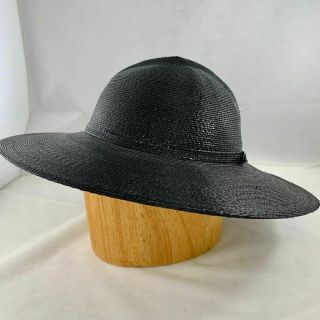 Vintage Frank Olive Wide Brim Black Straw Hat