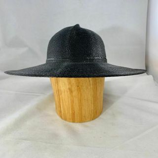 Vintage FRANK OLIVE Wide Brim Black Straw Hat 2