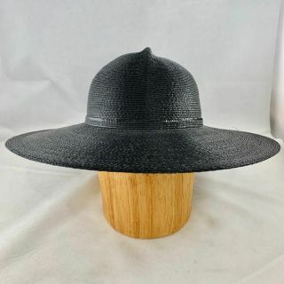 Vintage FRANK OLIVE Wide Brim Black Straw Hat 3