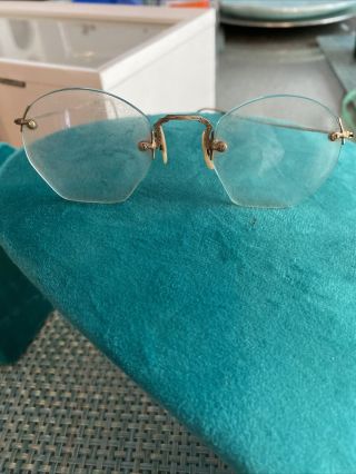 Gold Vintage Rimless Eyeglass Frames Antique Gold Filled Glasses 1/10 - 12kt Gf