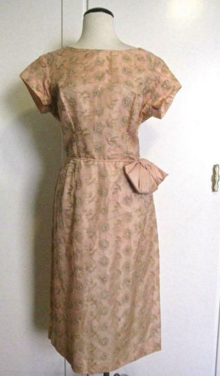 Vtg 50s 60s Pink Embroidered Lace Wiggle Dress Cocktail Hourglass Plus Size 18