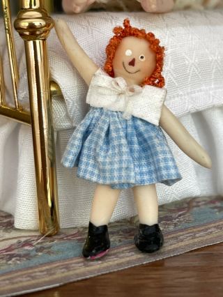 Vintage Miniature Dollhouse Artisan Sculpted Carol Mcbride Raggedy Ann Toy Doll