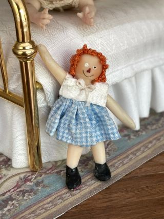Vintage Miniature Dollhouse Artisan Sculpted Carol McBride Raggedy Ann Toy Doll 2