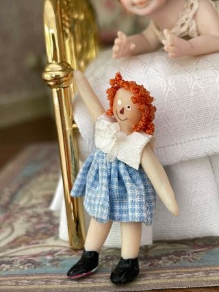 Vintage Miniature Dollhouse Artisan Sculpted Carol McBride Raggedy Ann Toy Doll 3