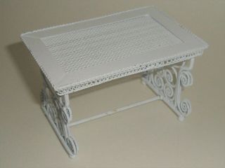 Vintage Dollhouse Miniatures Furniture White Metal Wicker Table 1:12
