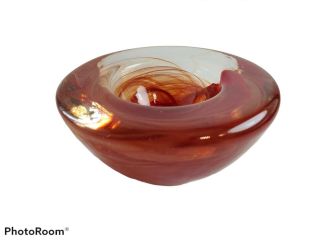 Kosta Boda Rust Red Orange Art Glass Votive Candle Holder 4 1/2” X 2 1/2”