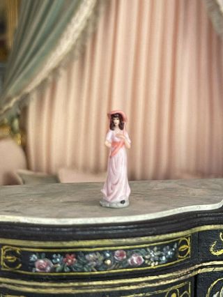 Vintage Artisan Miniature Dollhouse Carol Pongracic Porcelain Pink Lady Figurine