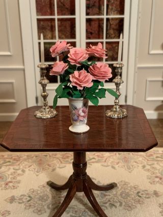 Dollhouse Miniature Artisan Signed Stokesay Ware Peony Vase W/flowers (r)