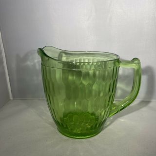Vintage Green Vaseline Uranium Glowing Glass Honeycomb Pattern Heavy Pitcher