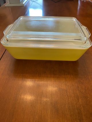 Vintage Lemon Yellow Pyrex Glass Refrigerator Dish 0503 503 - C Lid 1 1/2 Qt