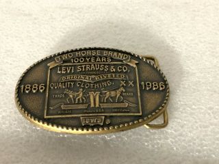 Levi Strauss & Co.  Quality Clothing Two Horse Brand 100 Years.  Belt Buckle Wow