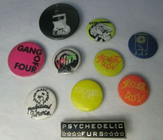 10 X Vintage 1980s Post Punk Pins Buttons Badges Gang Of Four Furs Etc
