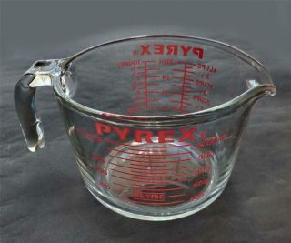 Vintage Pyrex 4 Cup/1 Qt/32 Oz J Handle Red Letters 532 Measuring Corning Usa