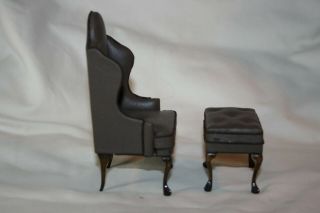 Miniature Dollhouse Jeffrey Steele Tufted Leather Chair & Ottoman Brown Putty NR 2