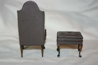 Miniature Dollhouse Jeffrey Steele Tufted Leather Chair & Ottoman Brown Putty NR 3