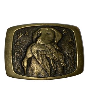 1978 Belt Buckle Hunting Dog Duck Solid Brass Labrador Bird In The Mouth Bts