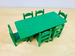 Sylvanian Families Vintage Green Dining Set Rare Toy Epoch Chairs Table
