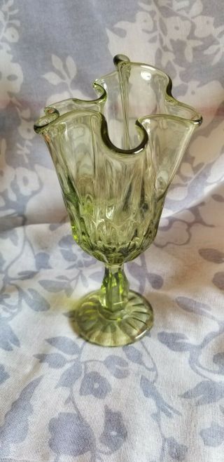 Vintage Fenton Art Glass Colonial Green Handkerchief Vase