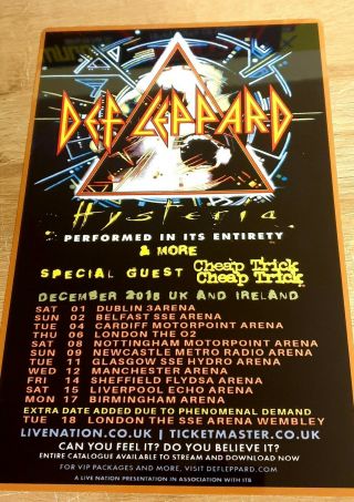 Def Leppard - Hysteria.  Performed In Its Entirety 2018 Uk Tour 12x8 Metal Sign
