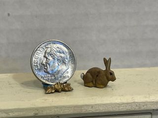 Vintage Artisan Tiny Metal Bunny Rabbit Hand Painted Dollhouse Miniature 1:12