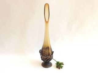 Vintage Viking Swung Vase Mid Century Modern Cabbage Leaf Pedestal Amber Glass