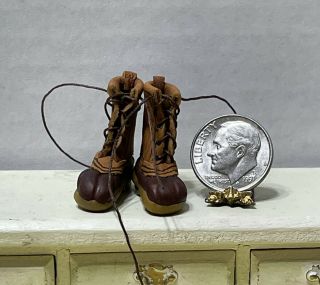 Vintage Artisan A Robinson Leather Mud Boots W/laces Dollhouse Miniature 1:12