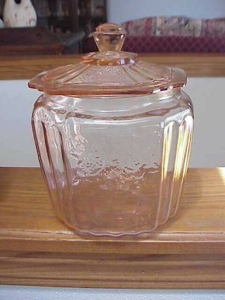 Vtg Anchor Hocking Pink Mayfair Open Rose Depression Glass Cookie Biscuit Jar