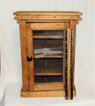 VINTAGE DOLLHOUSE MINIATURE PRIMITIVE HAND MADE WOOD CURIO CABINET w/GLASS FRONT 2