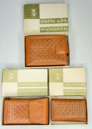 Princess Gardner Vintage Wallet Set W/ Key & Cigarette Case Nib Saddle Brown