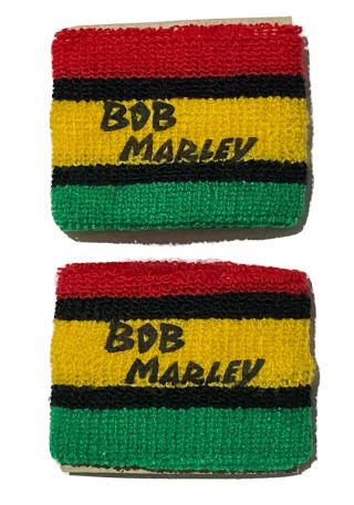 Bob Marley - Set Of 2 Old Og Vintage 1980`s Printed Wristbands Sweatbands