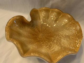 Hand Blown Art Glass Made Murano Italy Polished Base Gold Leaf Ash Tray/trinket