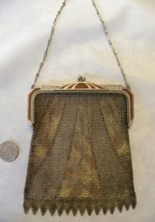 Whiting & Davis Fine Baby Mesh Dresden Painted Enamel Metal Chainmail Deco Purse