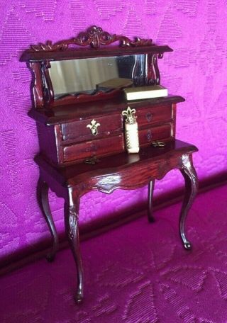 Mahogany Bespaq Mirrored Wood Desk Vanity Quality Dollhouse 1:12 Or 1 " Scale