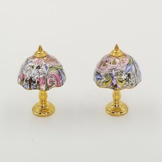 Reutter Dollhouse Miniature Porcelain And Brass Lamp Set Of 2 1:12 Scale