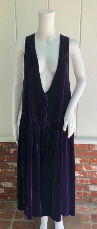 Vtg 80s 90s Harari Royal Purple Silk Velvet Lagenlook Artsy Jumper Dress 1 Sz