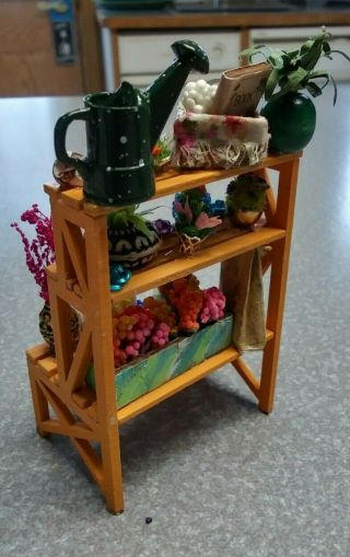 1/24 Scale Miniature Dollhouse Shelf w/Plants 2