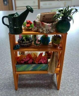 1/24 Scale Miniature Dollhouse Shelf w/Plants 3