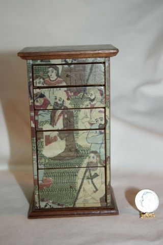 Miniature Dollhouse Artist Signed Faux Handpainted Oriental Tall Chest 1:12 Nr
