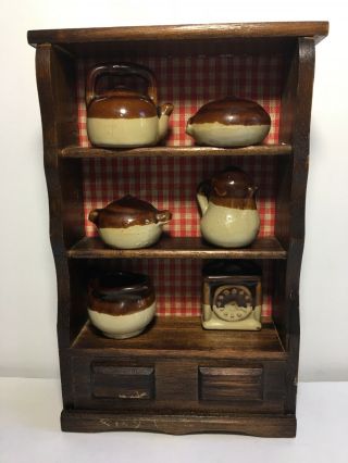 Artisan Dollhouse Miniature Wooden Wood Primitive Rustic Hutch Cupboard Pottery