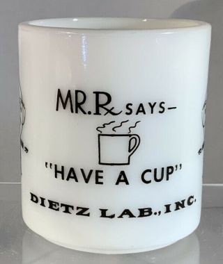 Mr Rx Says “have A Cup” Dietz Lab Inc Vintage Milk Glass Hazel Atlas Mug