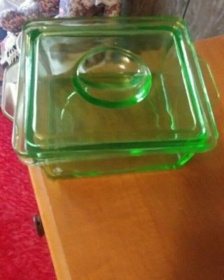 Small Vintage Anchor Hocking Green Glass Refrigerator Lidded Dish