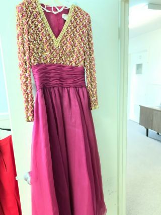 Vintage Victoria Royal Ltd Evening Dress - Silk & Beaded - Size 10 - Us