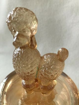 Vintage JEANNETTE Marigold Carnival Glass French Poodle Powder/Trinket Jar 2