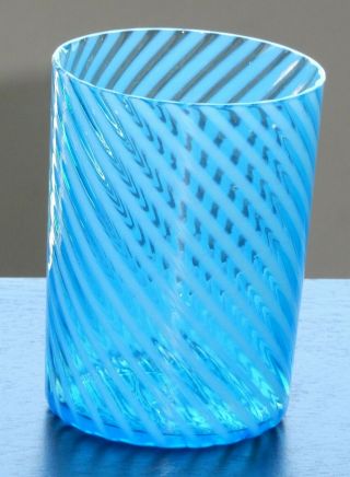 Vintage Murano Art Glass Opalescent Blue Swirling Strips 3 3/4 " Tall