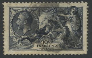 Great Britain 224 W/pmk - 10 Shillings Sea Horses Stamp Geov (re - Engraved)